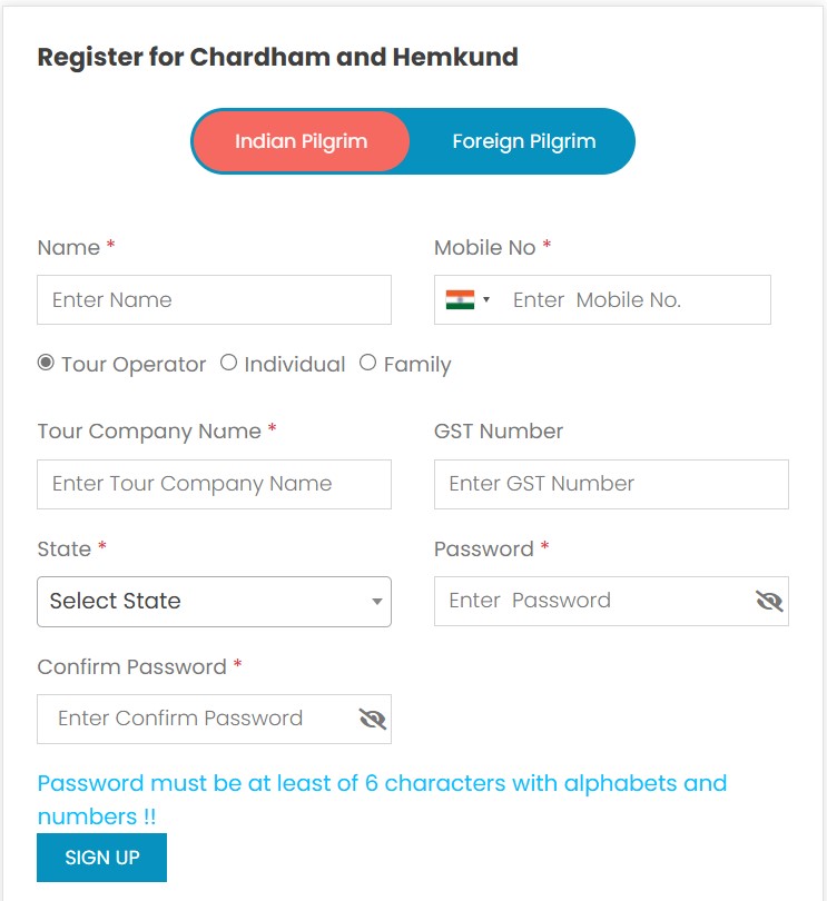 Register Interface for Char Dham Yatra Registration 2025